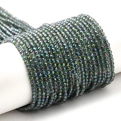 Кадет Синий Гальванизируйте прозрачное стекло бисер нитей, с покрытием цвета радуги, граненые круглые, кадетский синий, 2 мм, отверстие : 0.7 мм, около 160~178 шт / нитка, 13.58 ~14.17 дюйм (34.5~36 см)