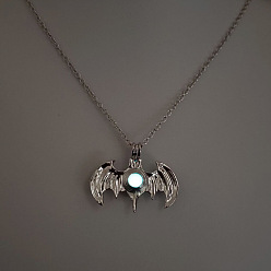 Bat Сплав с люминесцентной смоляной бусиной внутри подвески ожерелья для женщин и мужчин, платина, летучая мышь, 17.72 дюйм (45 см)