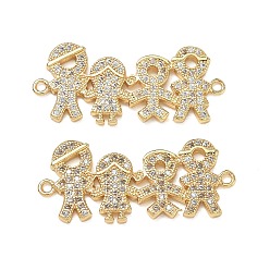 Oro Conectores de latón con microengaste de circonita cúbica transparente para la fabricación de joyas., enlaces de miembros de la familia, sin plomo y cadmio, real 18 k chapado en oro, dorado, 13.5x30x1.5 mm, agujero: 1.4 mm