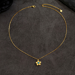 Золотой Элегантные латунные подвески-цветы с кубическими циркониями глубокого небесно-голубого цвета для женщин, золотые, 15.75 дюйм (40 см)