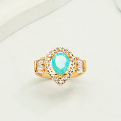 Teardrop Регулируемые латунные манжеты с микропаве из кубического циркония открытые кольца для женщин, реальный 18 k позолоченный, слеза, 16 mm ~ 20 mm