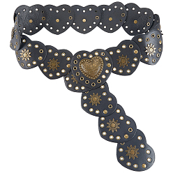 Черный Винтажные пояса из сплава и искусственной кожи с монеткой в форме сердца, античная бронза, чёрные, 1010x70 мм