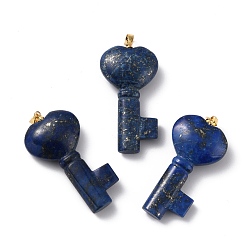 Ляпис-Лазурь Кулоны из натурального лазурита, с золотым латунным прыжковым кольцом, Ключ с сердцем, 43x22x10.4 мм, отверстие : 3.8x5 мм