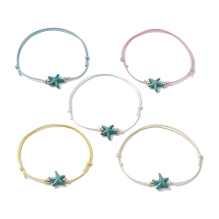 (52) Непрозрачная лаванда Плетеные браслеты из вощеного полиэстера с бусинами, с синтетическими бирюзовых бус, морская звезда / морские звезды, разноцветные, внутренний диаметр: 2~3-5/8 дюйм (5.05~9.1 см)