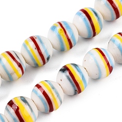 Разноцветный Непальские бусины лэмпворк ручной работы, полосатые бусины, круглые, красочный, 15~17 мм, отверстие : 1.6~2 мм, около 43~45 шт / нитка, 25.20~26.18 дюйм (64~66.5 см)