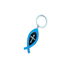 Dodger Azul Israel jesus llavero en forma de pez, llavero con colgante de esmalte de aleación cruzada religiosa, Platino, azul dodger, 8.5 cm