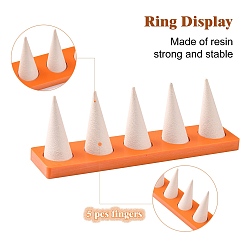 Antique White Resin Artificial Marble Ring Finger Display Stands, with 5Pcs PU Leather Finger Shape Holder Showcase, Antique White, 21.5x5x6.85cm, Cone: 56x25mm
