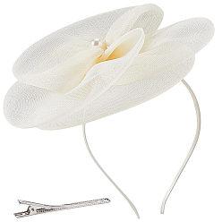 Бежевый Пластиковые ленты для волос, с полиэстером, АБС-пластиком, имитацией жемчуга и железными заколками-крокодилами, бежевые, 170x205x39 мм