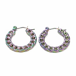 Rainbow Color Ion Plating(IP) 304 Stainless Steel Curb Chain Shape Stud Earrings for Women, Rainbow Color, 20x22x2mm, Pin: 0.7mm