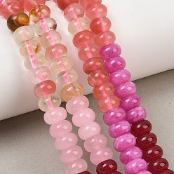 Mixed Color Cherry Quartz Glass and Natural White Jade Beads Strands, Smooth Rondelle, Mixed Dyed and Undyed, Mixed Color, 8~8.5x5~5.5mm, Hole: 1mm, about 75~78pcs/strand, 15.35''(39~40cm)
