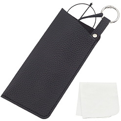 Черный 1футляры для очков из поликарбоната и искусственной кожи, с тканью для чистки очков из замшевого волокна 1pc, прямоугольные, чёрные, 203x82x3.5 мм