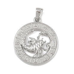 Скорпион 304 подвески из нержавеющей стали, плоские круглые с созвездием, анти-тускнение, Скорпион, 29x25.5x3.5 мм, отверстие : 4.5x3 мм