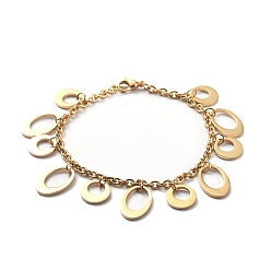 Golden 304 Stainless Steel Charm Bracelets, with Cable Chains and Lobster Claw Clasps, Oval and Ring, Golden, 8-1/8 inch(20.7cm)