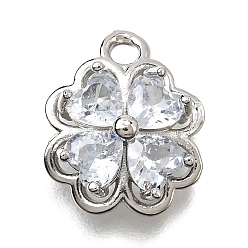 Платина Латунные микро проложить кубического циркония подвески, клевер амулеты, платина, 13x11x4 мм, отверстие : 1.8 мм