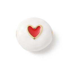 Белый Латунь эмаль бисера, круглые с сердцем, стойки покрытие, без кадмия и без свинца, долговечный, реальный 18 k позолоченный, белые, 12x13x5.5 мм, отверстие : 1.8 мм