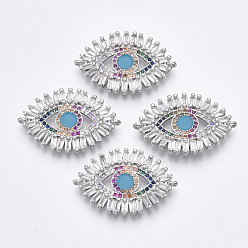 Платина Соединители из латуни с микропаве и кубическим цирконием, без кадмия и без свинца, глаз, красочный, платина, 18~19x29x3 мм, отверстие : 1 мм