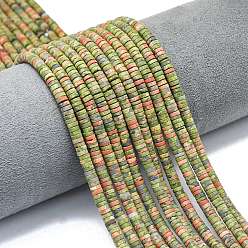 Унакит Природные Unakite бисер нитей, матовые, дисковые бусы, Heishi бусы, 4x1.5 мм, отверстие : 0.8 мм, около 239~241 шт / нитка, 15.35 дюйм (39 см)