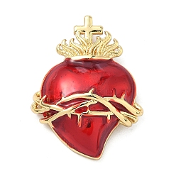 Настоящее золото 16K Латунные подвески, чары священного сердца, с эмалью, реальный 16 k позолоченный, 24.5x18.5x7 мм, отверстие : 1.8 мм