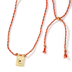 Красный Винтажный сплав, прямоугольник с подвеской в виде руки хамса, ожерелье из плетеной веревки, золотые, красные, 29.92 дюйм (76 см)