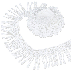 White 5Yards Polyester Lace Edge Trim Ribbon, Tassel, for Cloth Dress Sewing Accessories, with 1Pc Cardboard Display Card, White, 3-5/8 inch(91mm)