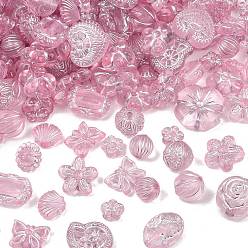 Flamingo Transparent Acrylic Beads, Silver Metal Enlaced, Mixed Shapes, Flamingo, 7~20x8~19.5x4.5~15mm, Hole: 1.6~3mm