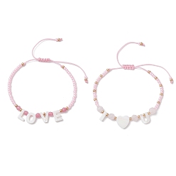 Mixed Shapes 2шт. браслеты из натуральных бусин белого нефрита, розового кварца и круглых бусин Toho ко Дню святого Валентина для женщин, слово любовь и я люблю тебя, разнообразные, 2~3-1/4x1/8 дюйм (5~8.31x0.3 см)