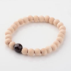 Dark Red Wood Stretch Bracelets, with Faceted Natural Garnet Beads, Dark Red, 55mm