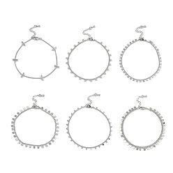 Mixed Shapes Латунные браслеты с покрытием для женщин, платина, долговечный, без свинца и без кадмия, разнообразные, 7-1/8~7-1/4 дюйм (18~18.5 см)