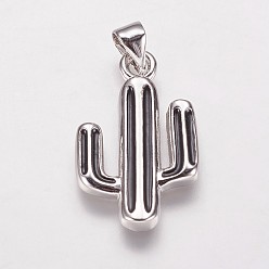 Платина Латунные подвески, с эмалью, кактус, чёрные, платина, 23x14.5x2 мм, отверстие : 3.5x5 мм