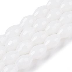 Белый Непрозрачный сплошной цвет имитация нефрита стеклянные бусины пряди, граненые, овальные, белые, 8x5.5 мм, отверстие : 1 мм, около 68~70 шт / нитка, 20.07~20.86 дюйм (51~53 см)