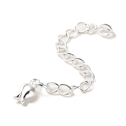925 Sterling Silver Plated Rack Plating Brass Curb Chain Extender, End Chains with Flower Drop, 925 Sterling Silver Plated, 58mm