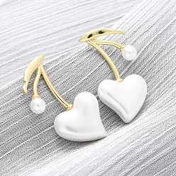 Белый Серьги-гвоздики из вишневой латуни, с искусственной оболочкой, золотые, белые, 32.5x17.5 мм