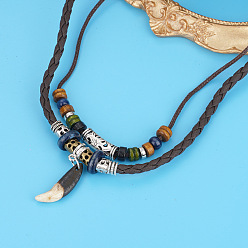 Другие Ожерелья из двухслойного матового шнура из сплава и синтетического немагнитного гематита, дерева и смолы для мужчин, античное серебро, форма бивня, 17.72 дюйм (45 см)