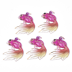 Deep Pink UV Printing Acrylic Pendants, with Spray Paint Bottom, Goldfish, Deep Pink, 30x25x4mm, Hole: 1mm