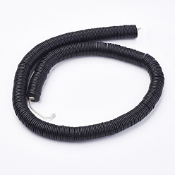 Черный Естественно кокосовые шарики нити, плоско-круглые, чёрные, 10x1 мм, отверстие : 1.2 мм, около 365 шт / нитка, 14.37 дюйм (36.5 см)