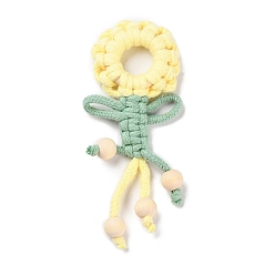 Gelb Große Anhänger aus Polycotton-Stoff, mit Holzperlen, Blume des Lebens-Charms, Gelb, 137~142x52~55x11.5 mm, Bohrung: 5x5 mm