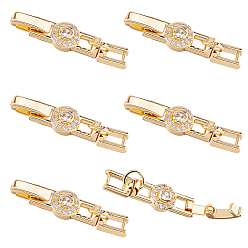 Настоящее золото 18K 6шт. латунные микропаве прозрачные кубические цирконии складные застежки, плоско-круглые, реальный 18 k позолоченный, 32.5x7.5x5.5 мм, отверстие : 4x3.5 мм