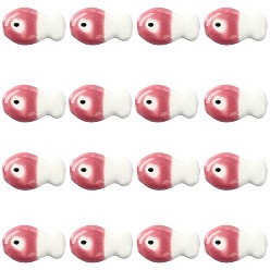 Rose Vieux 16pcs perles en céramique et porcelaine faites à la main, poisson, famille rose de style, vieux rose, 19x11.5x6.5mm, Trou: 2mm