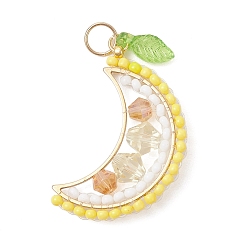 Лимон Круглые стеклянные бусины в виде фруктов, с акрилом, стеклом и золотым 304 соединительным кольцом из нержавеющей стали и 201 соединительными кольцами из нержавеющей стали, граненые, лимон, 30.5x19x6 мм, отверстие : 5 мм