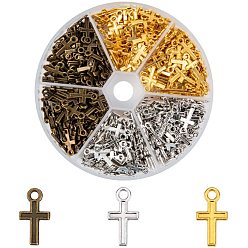 Mixed Color Alloy Pendants, Cross, Mixed Color, 15.5x8.5x1mm, Hole: 1.5mm, 450pcs/box