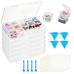 Couleur Mélangete 6 ensembles 15 grilles boîtes de rangement rectangulaires en plastique, avec 4pièces brosse de nettoyage en nylon, 4 entonnoir pliable en silicone (pièces), 1 Jeu d'autocollants vierges inscriptibles, couleur mixte, 11.1x17.5x2.6 cm