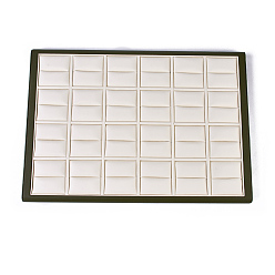 Wheat Wood Ring Displays, with PU Leather, Rectangle, Wheat, 35.5x25.2x1.9cm