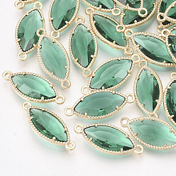 чирок Стеклянные ссылки, с позолоченными элементами из экологически чистого сплава, граненые, лошадиный глаз , зелено-синие, 21x9x4 мм, отверстие : 1.2 мм