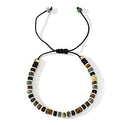 Смешанные камни Этнический стиль натуральные смешанные драгоценные камни столбчатые бусины плетеные браслеты из бисера для мужчин и женщин, с немагнитного гематита, внутренний диаметр: 11 дюйм (28 см)