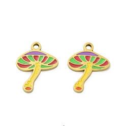 Настоящее золото 18K 304 прелести нержавеющей стали, гриб, с эмалью, ионное покрытие (ip), реальный 18 k позолоченный, 14.5x11.5x1.5 мм, отверстие : 1.5 мм