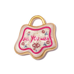 Темно-Розовый 304 нержавеющей стальной эмали подвески, по вашему желанию замок-талисман, реальный 18 k позолоченный, ионное покрытие (ip), долговечный, темно-розовыми, 15x15 мм, отверстие: 3.40 мм