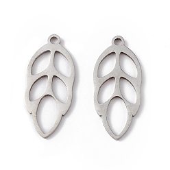 Нержавеющая Сталь Цвет Не тускнеющие 304 подвески из нержавеющей стали, очарование листа, цвет нержавеющей стали, 20x9x1 мм, отверстие : 1.4 мм