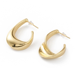 Real 18K Gold Plated Brass Half Hoop Earrings, with Steel Pin and Plastic Ear Nuts, Long-Lasting Plated, Twist, Real 18K Gold Plated, 30x20x7mm, Pin: 0.8mm