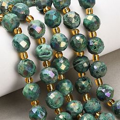 Зеленый Гальванические природные друзы геод, граненые, круглые, с бисером, зелёные, 10 мм, отверстие : 1.5 мм, около 15 шт / нитка, 7.64'' (19.4 см)