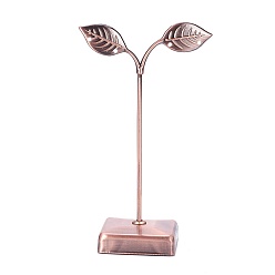 Rotkupfer Eisen-Ohrring-Displays, Schmuck-Display-Rack, Schmuckbaumständer, Blatt, Rotkupfer, 8.3x14 cm